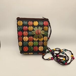 Caribbean Boho Colorful Coconut Shell Beaded Handmade‎ Flower Crossbody Purse